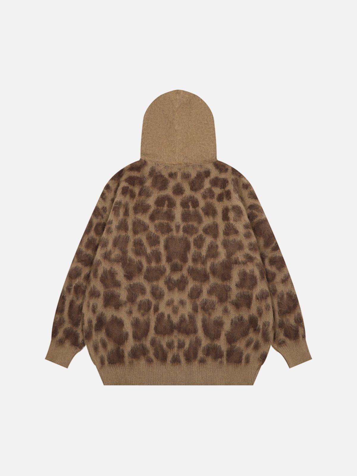 Aelfric Eden Leopard Print Knit Zip Up Hoodie Product Image