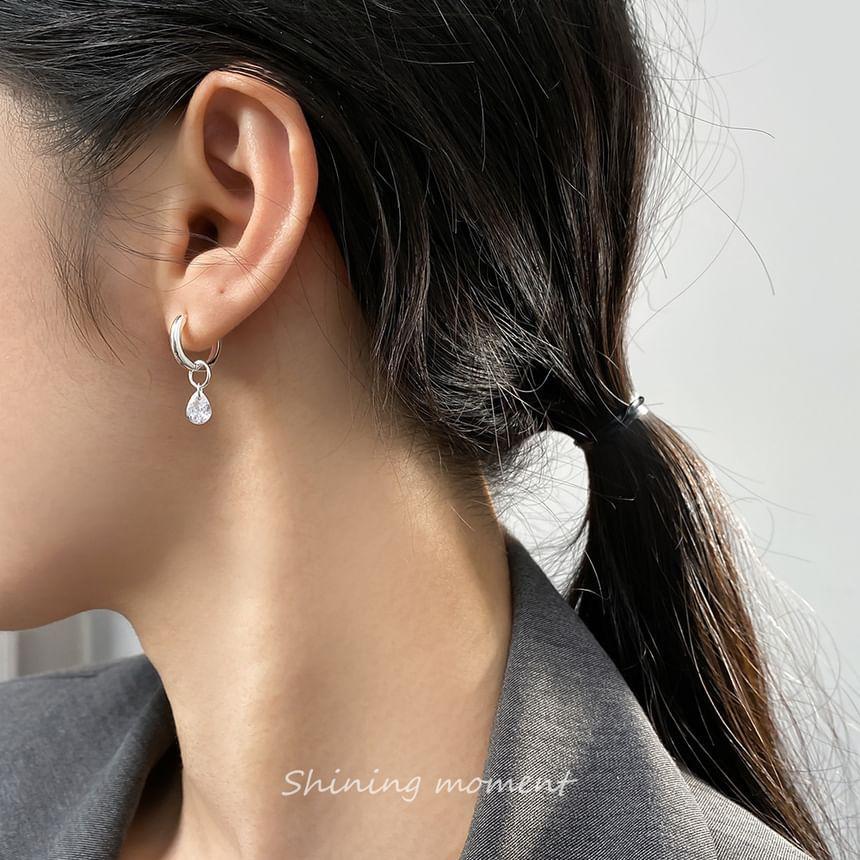 925 Sterling Silver Rhinestone Hoop Drop Earring Product Image