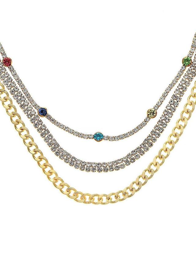 Womens 18K Gold-Plated & Glass Triple-Layered Necklace Product Image