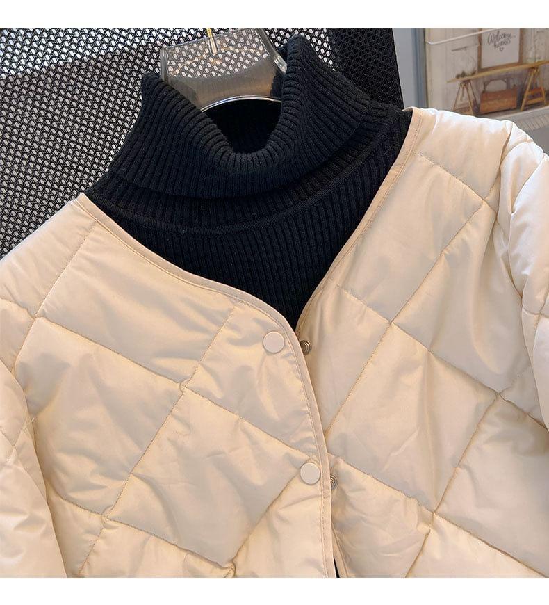 V-Neck Quilted Button-Up Jacket Product Image