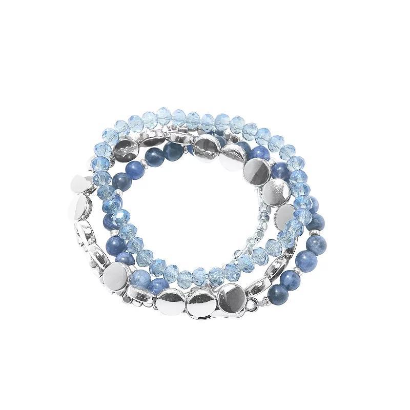 Sonoma Goods For Life Silver Tone Blue Beaded 4-Pack Stretch Bracelets Set, Womens Product Image