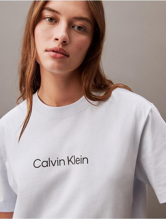 Calvin Klein Womens Relaxed Fit Standard Logo Crewneck T-Shirt - White - S Product Image