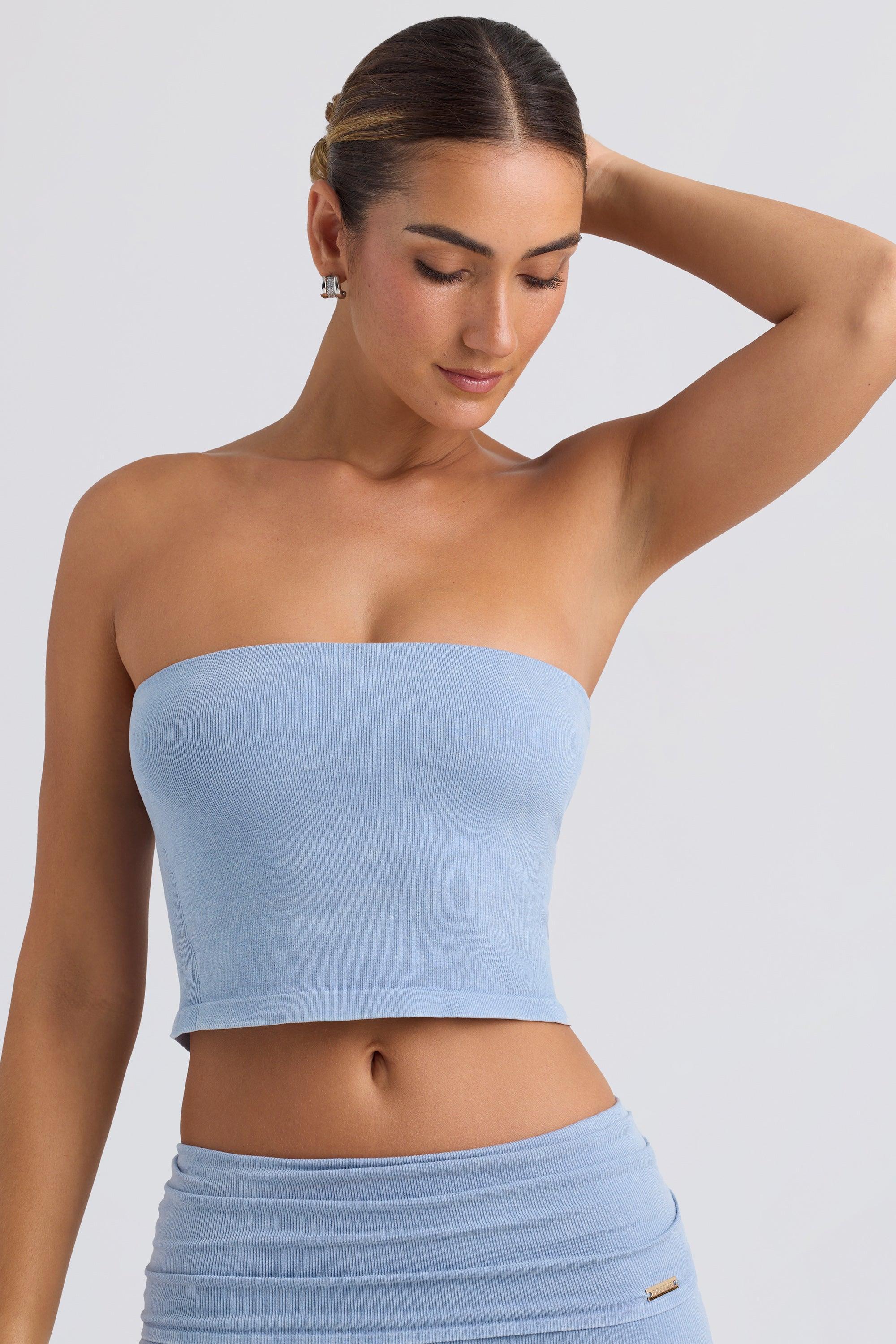 Bandeau Crop Top in Washed Blue Product Image