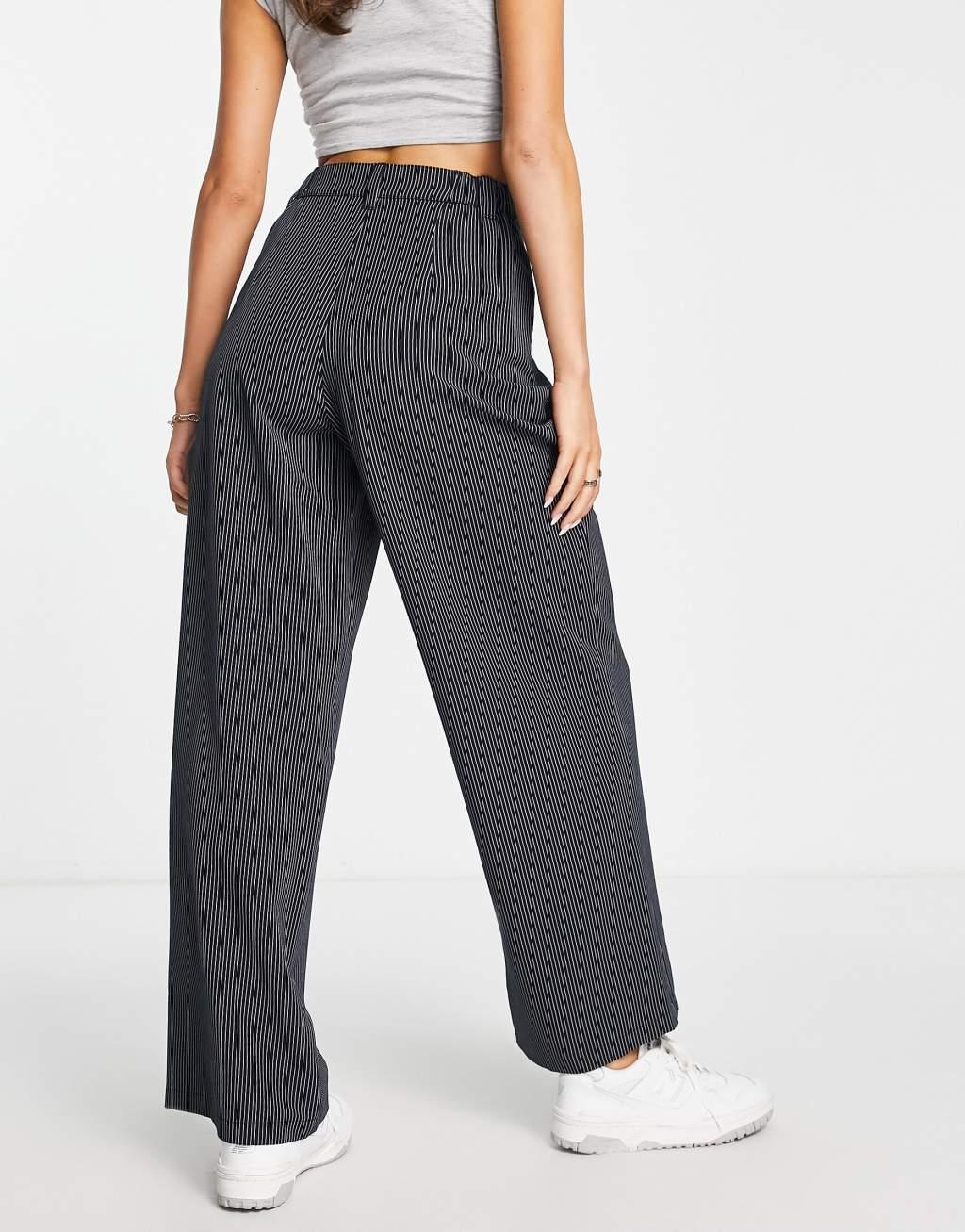 ASOS DESIGN wide leg dad pants in navy stripe  Product Image