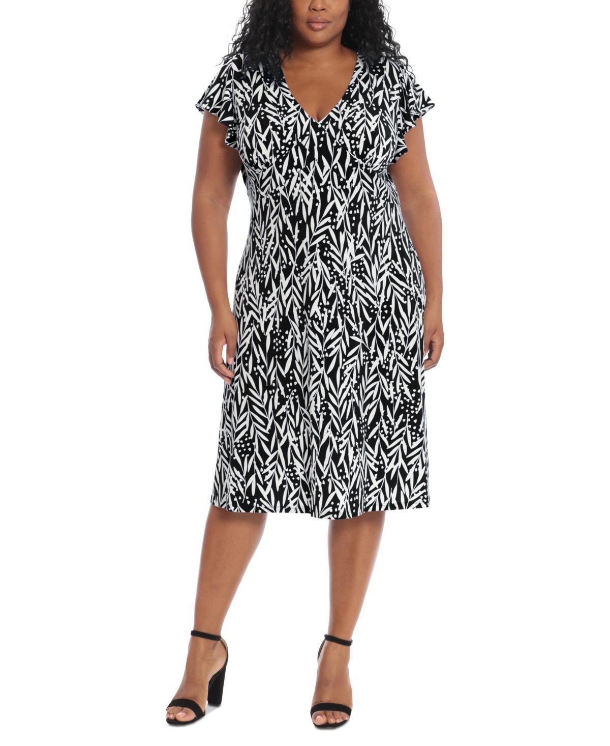 London Times Plus Size Printed Fit & Flare Dress - Blue Product Image