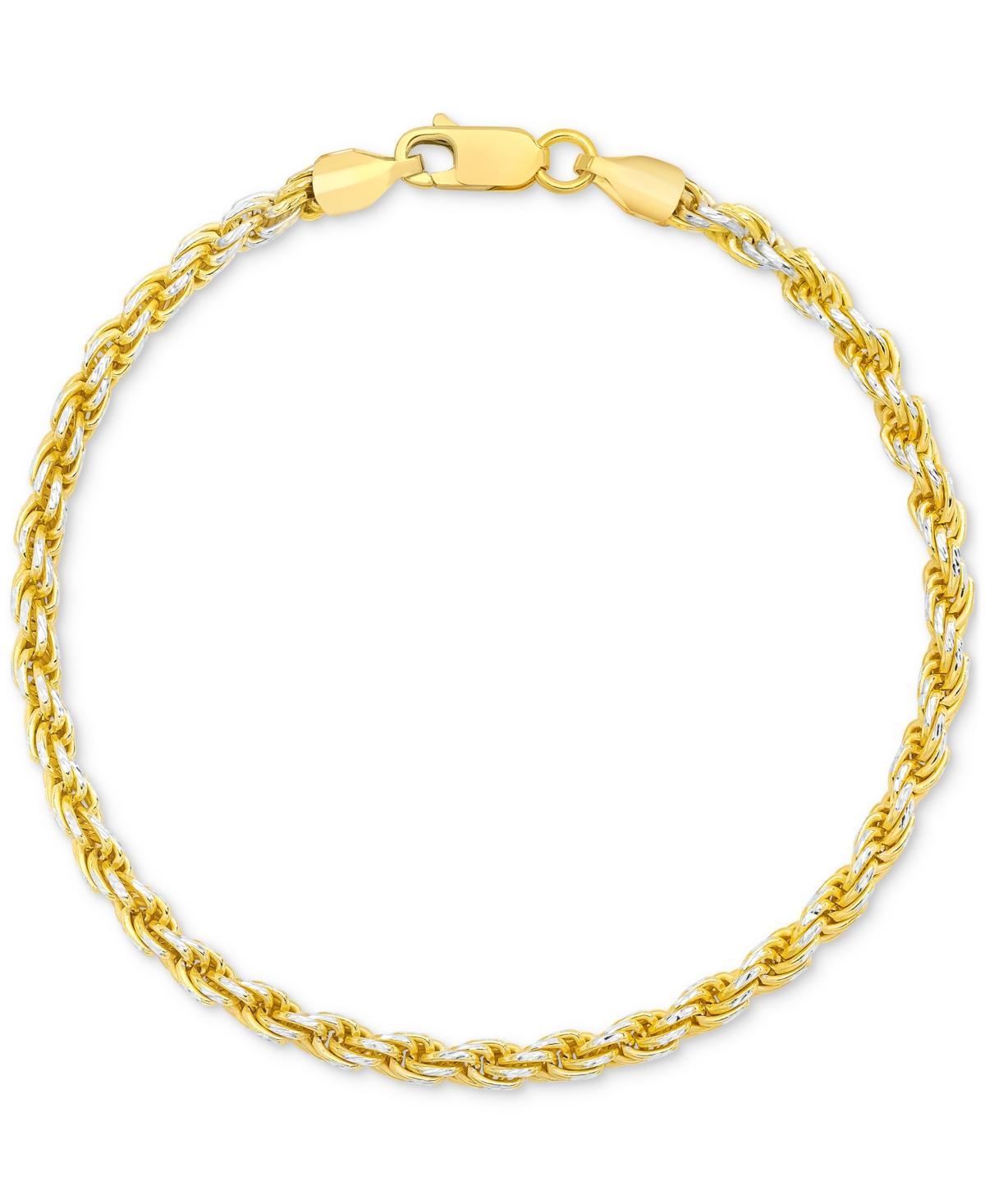 Mens Two-Tone Rope Link Chain Bracelet in Sterling Silver & 14k Gold-Plate Product Image