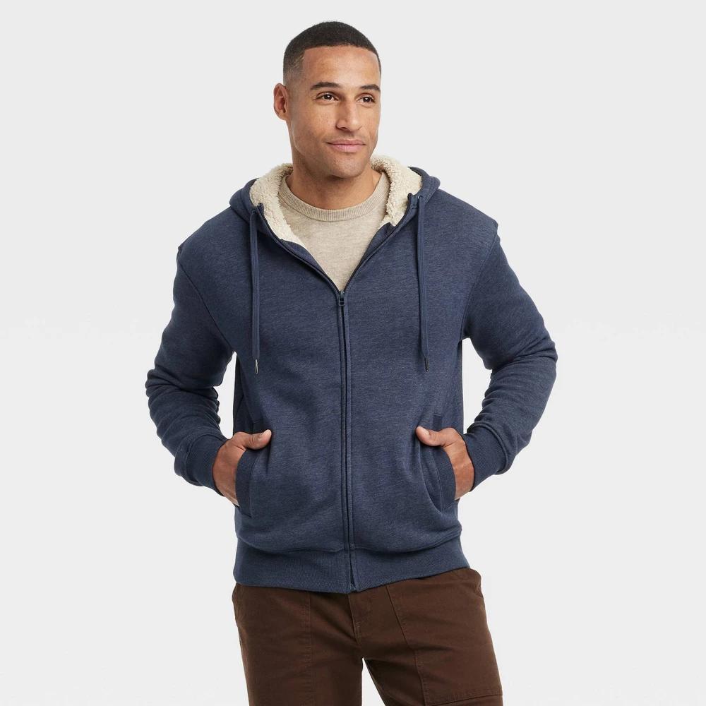 Mens High Pile Lined Zip-Up Hoodie - Goodfellow & Co Fighter Pilot Blue M Product Image