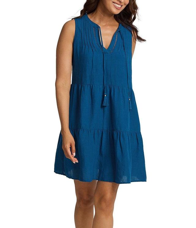 Tommy Bahama St. Lucia Split V-Neck Tiered Hem Dress Swim Cover-Up Product Image