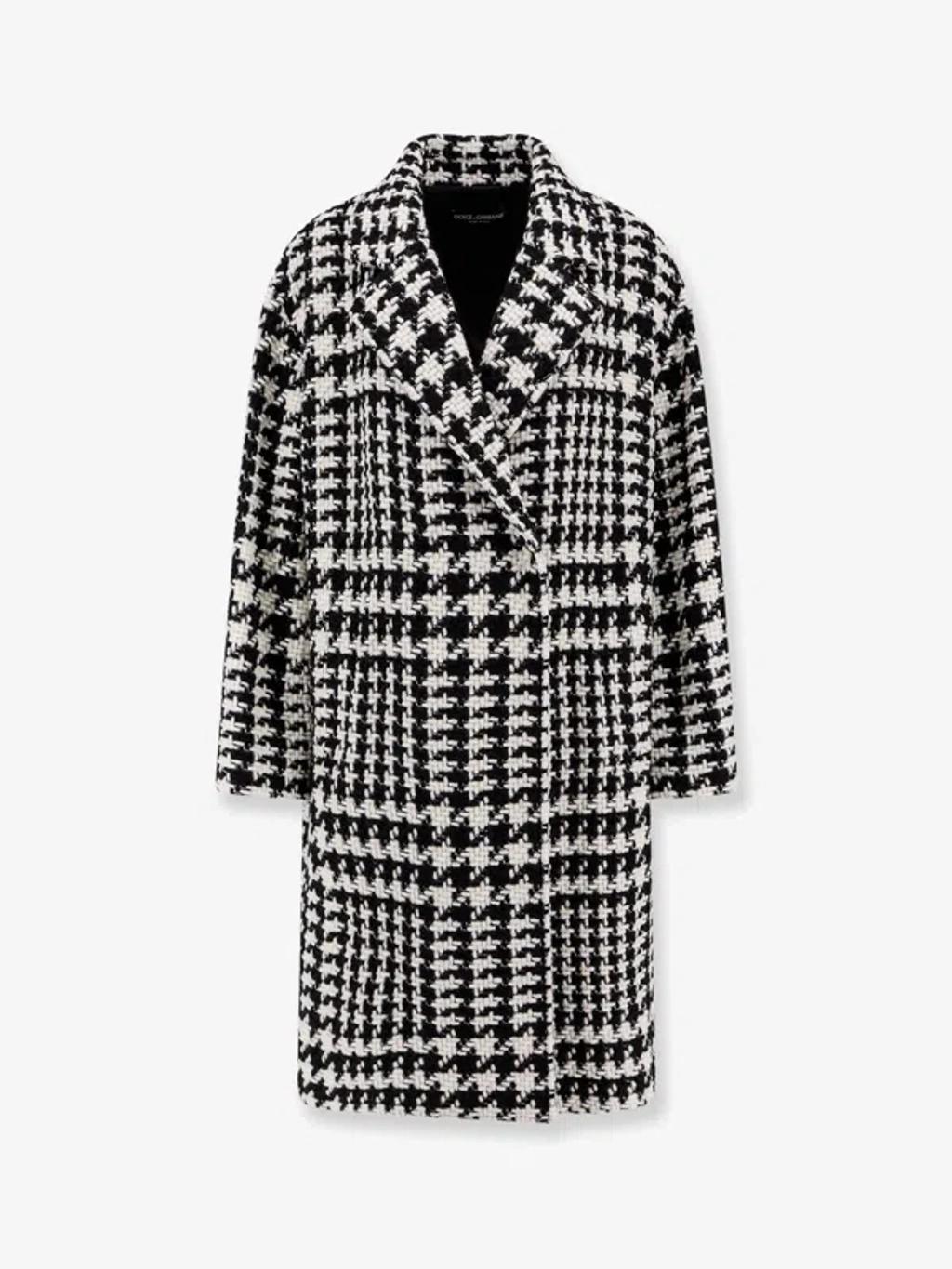 Black And White Coat With All-over Check Motiv In Wool Blend Product Image