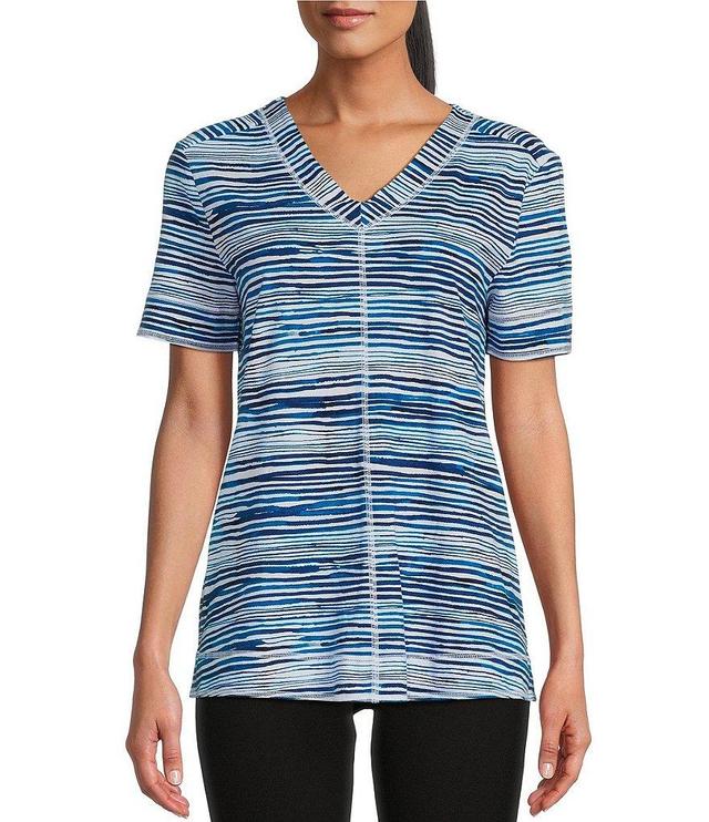 Westbound Petite Size Knit Stripe Short Sleeve V-Neck Top Product Image