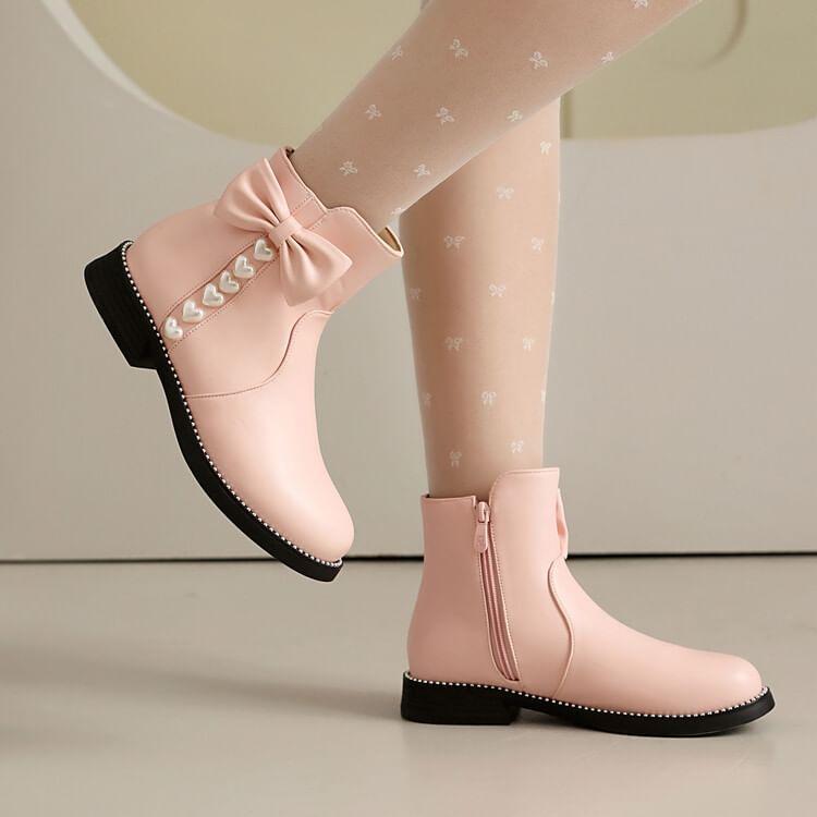 Hidden Wedge Heart Bow Faux Leather Short Boots product image