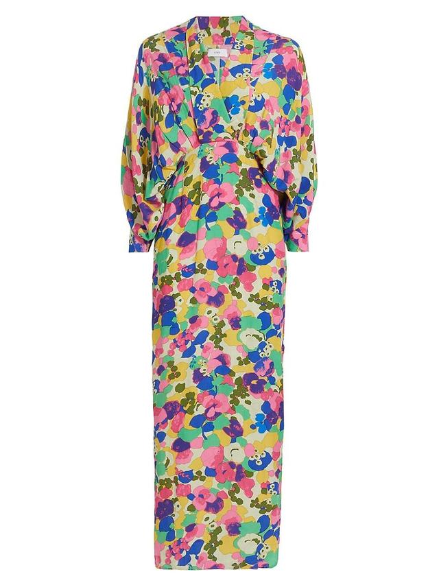 Womens Draped Floral Maxi Dress Product Image
