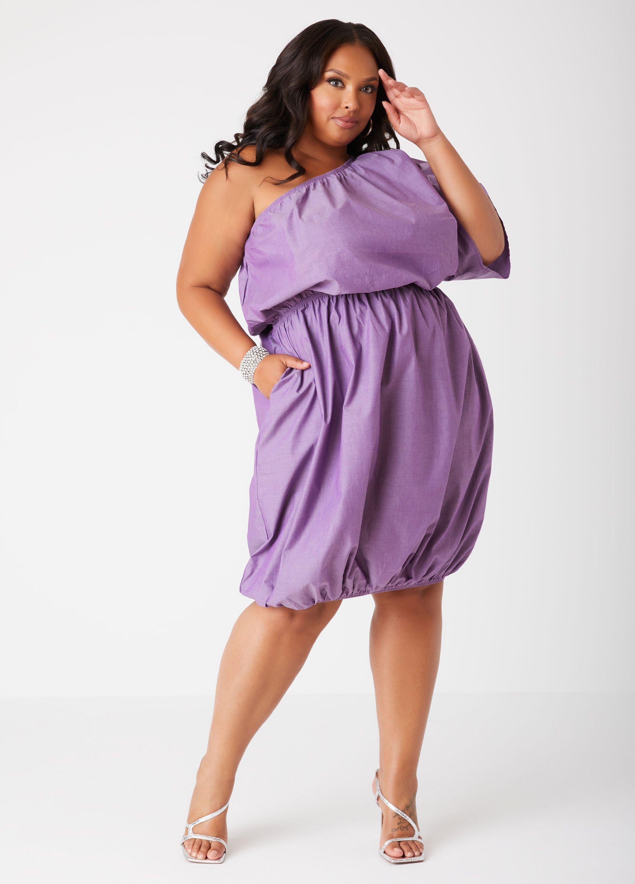 Plus Size One Shoulder Bubble Dress Ashley Stewart Product Image