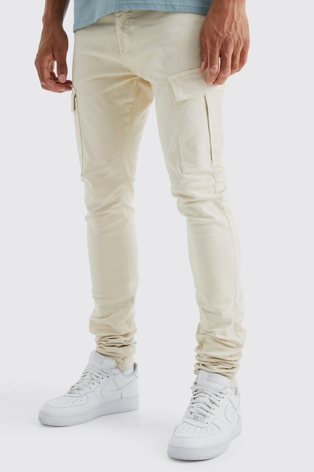 Tall Fixed Waist Skinny Stacked Cargo Pants | boohooMAN USA Product Image