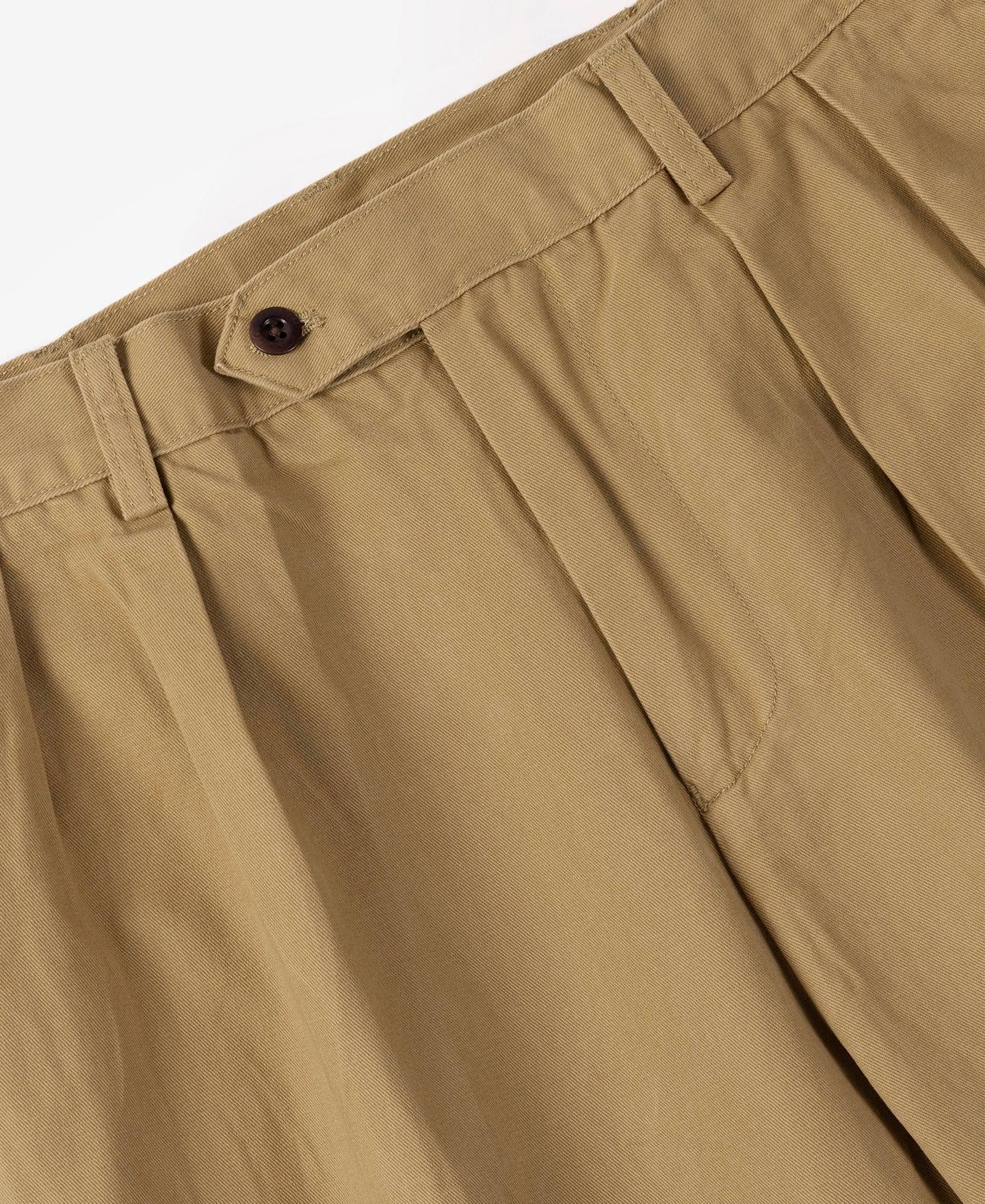 1930s IVY Style Double Pleated Chino Trousers - Yellow Product Image