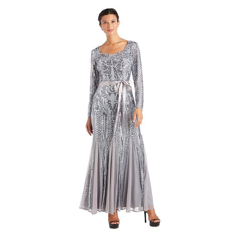 Womens R&M Richards Sweetheart Neckline Sequined Dress Silver Product Image