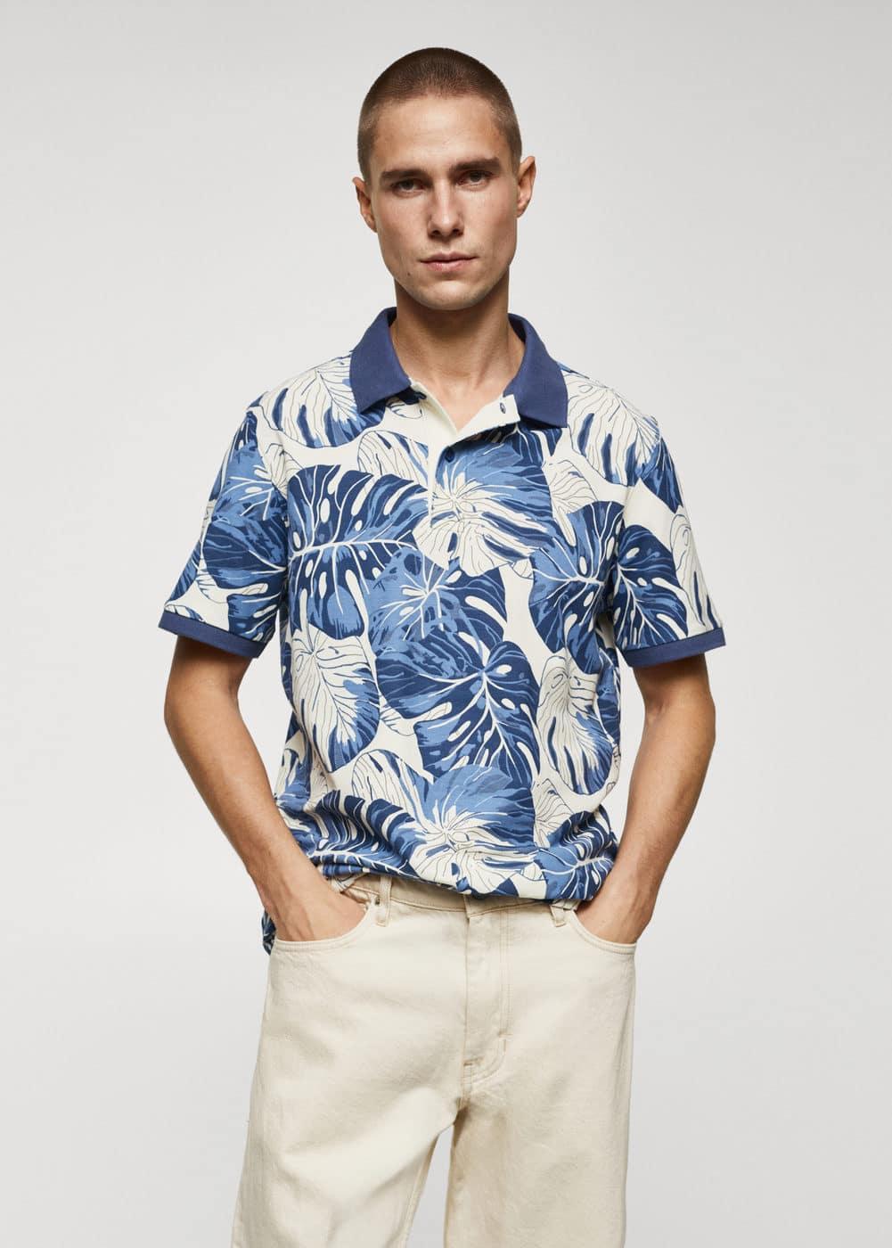 MANGO MAN - Tropical print cotton polo shirt dark navyMen Product Image