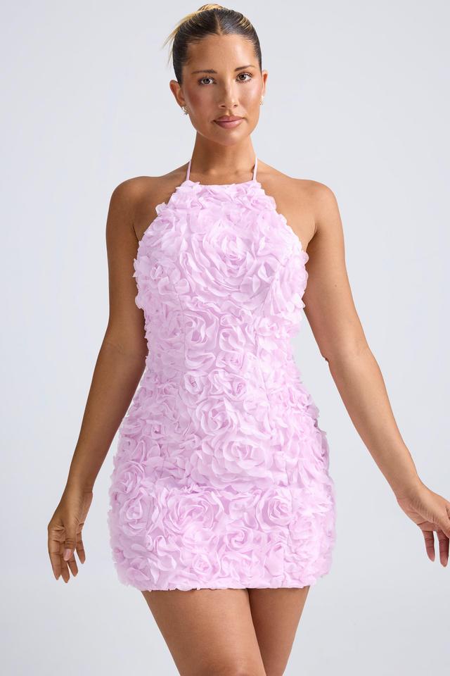 Floral-Appliqué Halterneck A-Line Mini Dress in Lilac Product Image