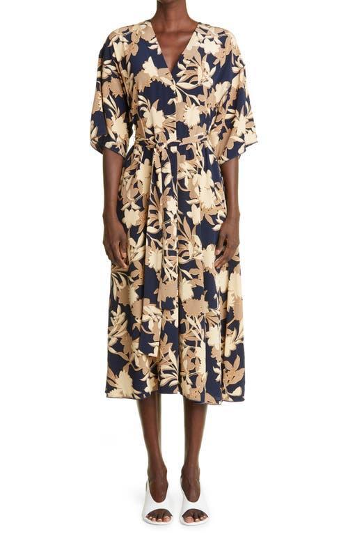 St. John Collection Floral Print Belted Silk Blend Midi Dress Product Image