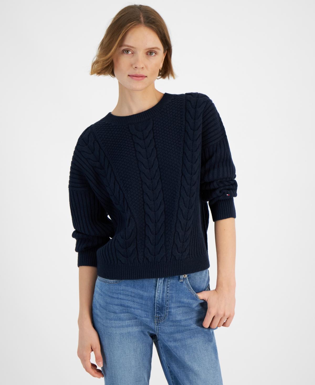 Tommy Hilfiger Womens Ribbed Cable-Knit Sweater Product Image