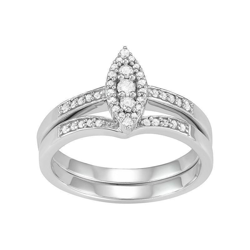 10k White Gold 1/4 Carat T.W. Diamond Marquise Engagement Ring Set, Womens, Size: 7 Product Image