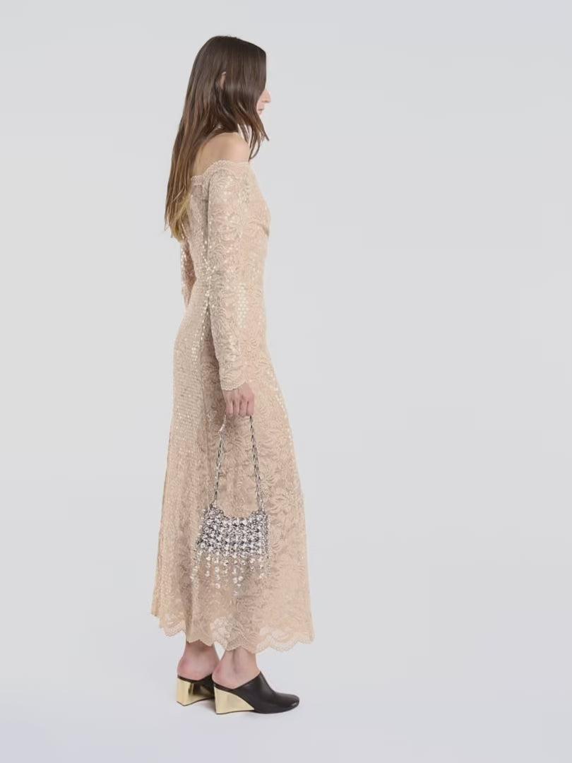 LONG DRESS IN SEQUIN-EMBROIDERED LACE Product Image