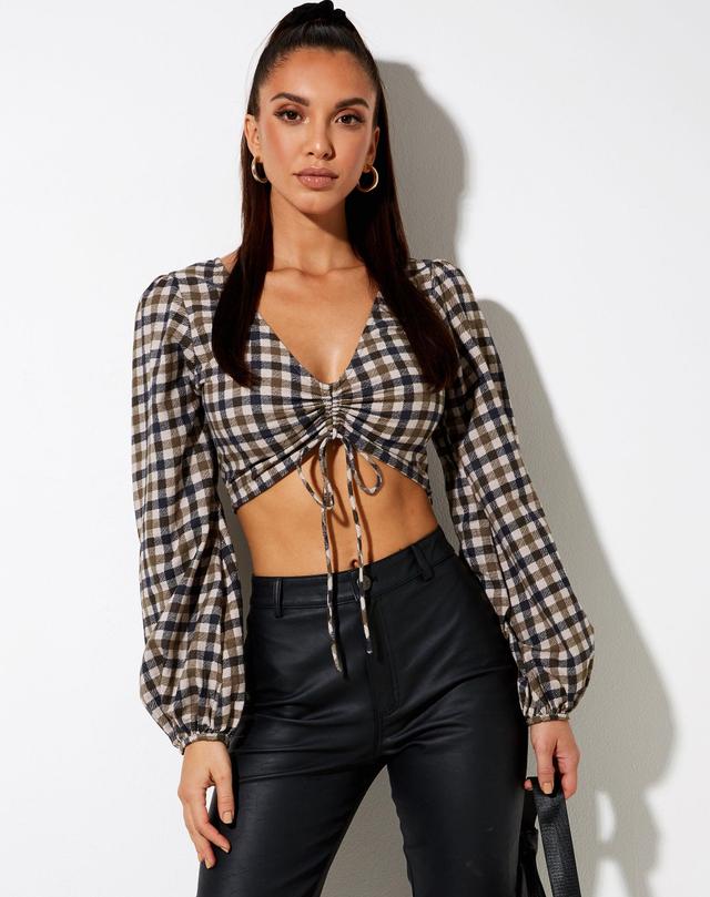 Reilo Crop Top in 40's Check Tan Product Image