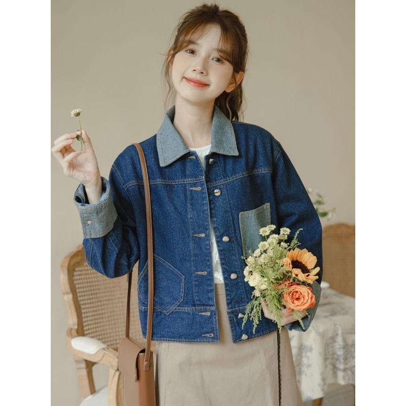 Collar Two Tone Denim Button Jacket product image