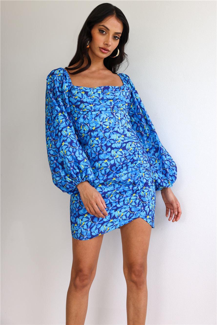 Springtime Bloom Mini Dress Blue Product Image