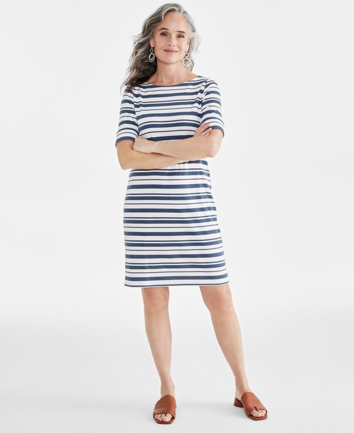 Style & Co Womens Printed Boat-Neck Elbow Sleeve Dress, Created for Macys Product Image