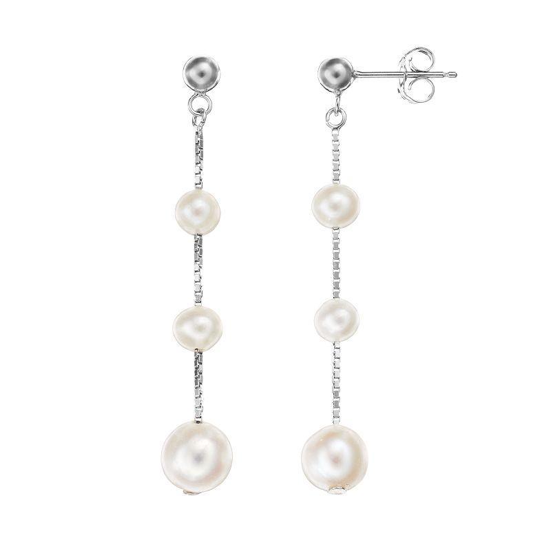 Freshwater Cultured Pearl Sterling Silver Graduated Linear Drop Earrings, Womens, White Product Image