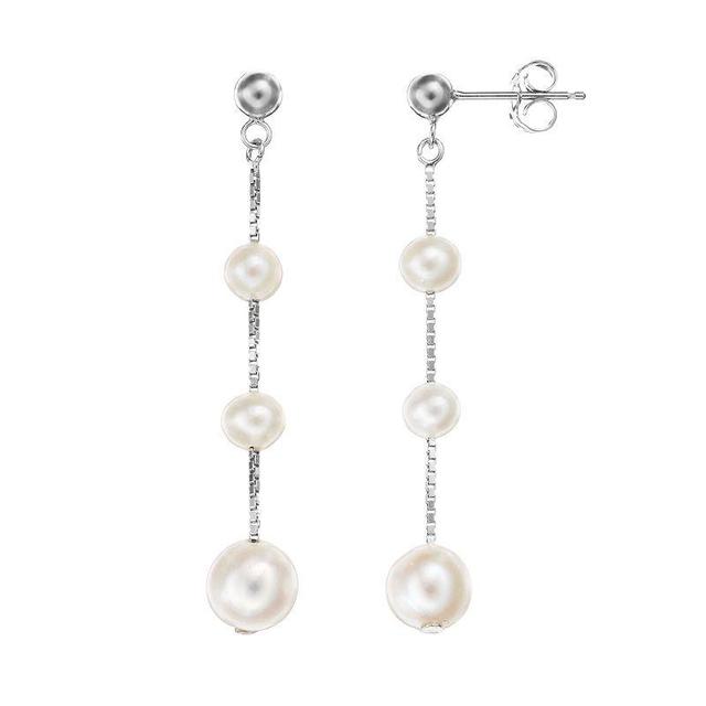 Freshwater Cultured Pearl Sterling Silver Graduated Linear Drop Earrings, Womens, White Product Image