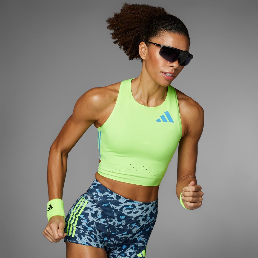 adidas Adizero Road to Records Crop Top Lucid Lemon L Womens Product Image