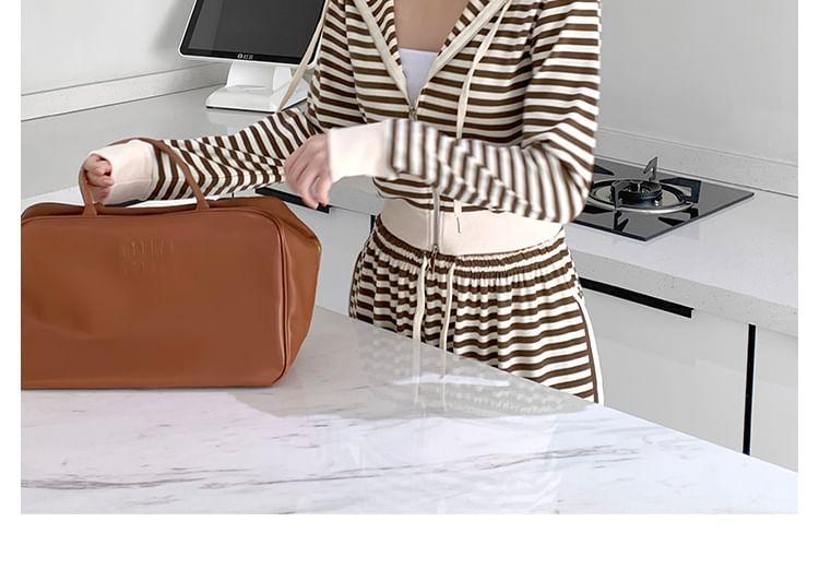 Cropped Striped Hooded Sweatshirt Jacket / Wide-Leg Sweatpants Product Image