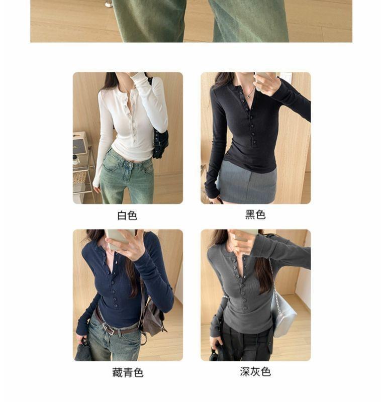 Long Sleeve Henley Plain T-Shirt Product Image