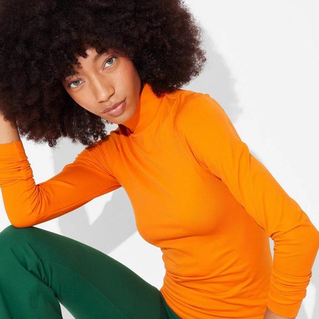 Womens Game Day Long Sleeve Mock Turtleneck T-Shirt - Wild Fable Orange M Product Image