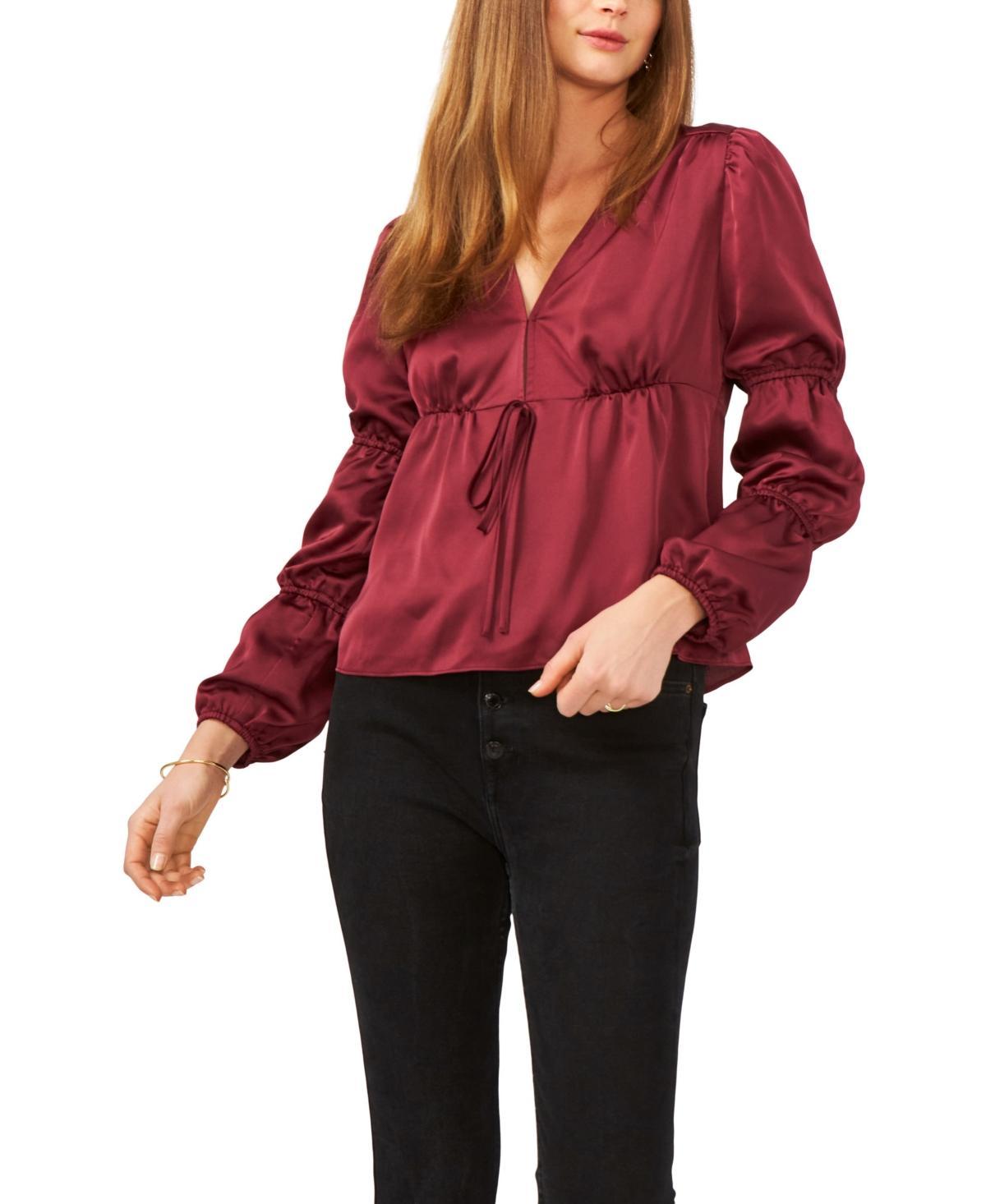 1.state Womens Long Bubble Sleeve V-Neck Tie Blouse Product Image