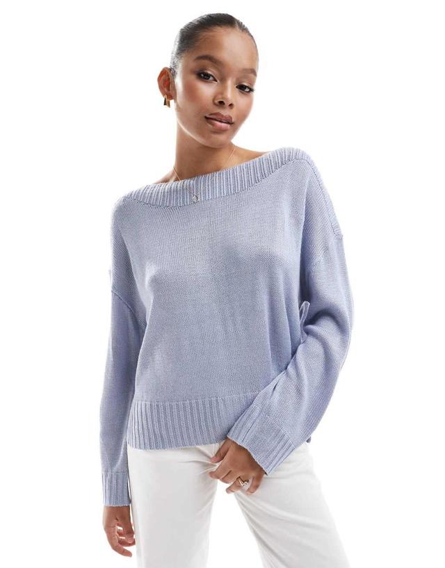 Stradivarius boat neck sweater in light blue Product Image