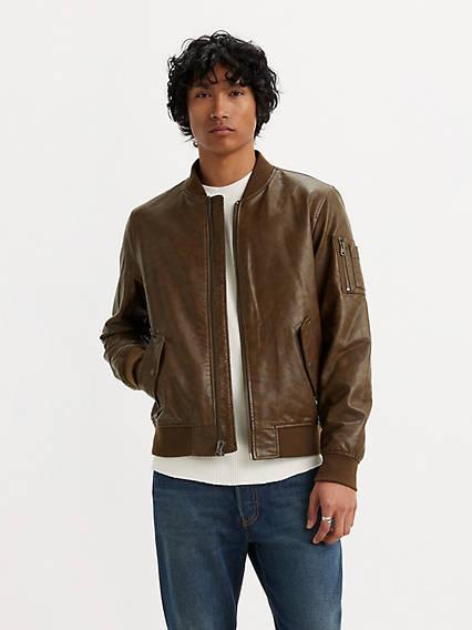 Faux Leather Varsity Bomber Jacket Product Image