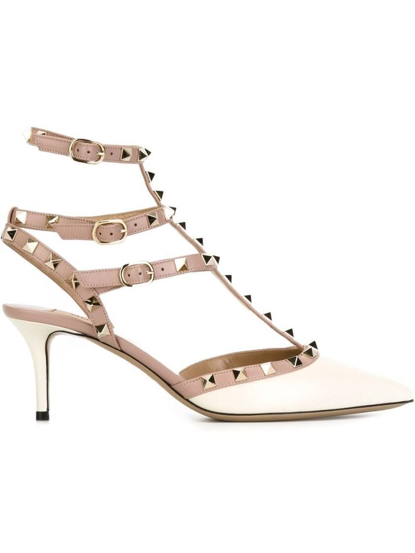 VALENTINO GARAVANI Rockstdu Leather Pumps In Neutrals Product Image