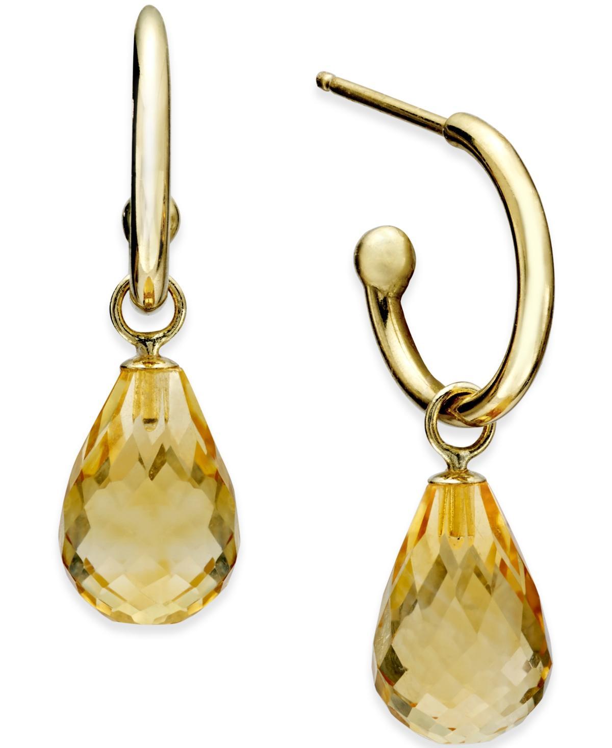 Bloomingdales Peridot Briolette Dangle Mini Hoop Earrings in 14K Yellow Gold - 100% Exclusive Product Image