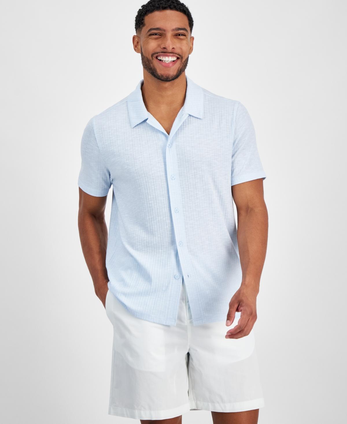 I.n.c. International Concepts Mens Regular-Fit Variegated Ribbed-Knit Button-Down Camp Shirt, Created for Macys Product Image