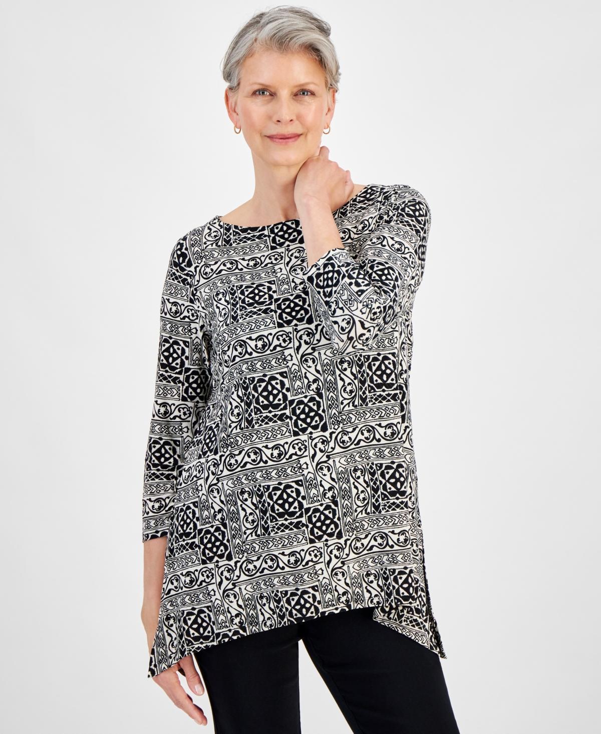 Women's 3/4 Sleeve Printed Jacquard Swing Top, Created for Macy's Product Image