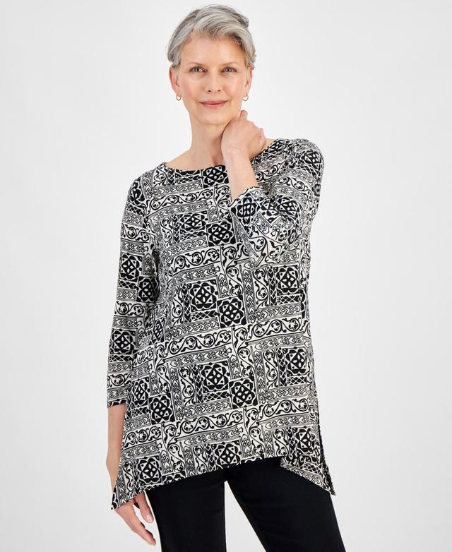 Women's 3/4 Sleeve Printed Jacquard Swing Top, Created for Macy's Product Image