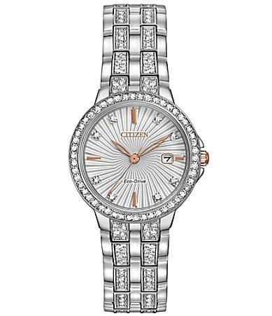 Citizen Womens Silhouette Crystal Three Hand Rose Gold Accented Stainless Steel Bracelet Watch Product Image