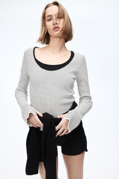 H & M - Rib-knit Top - White Product Image