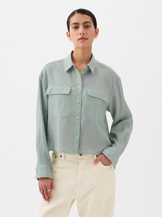 100% Linen Cropped Shirt Product Image