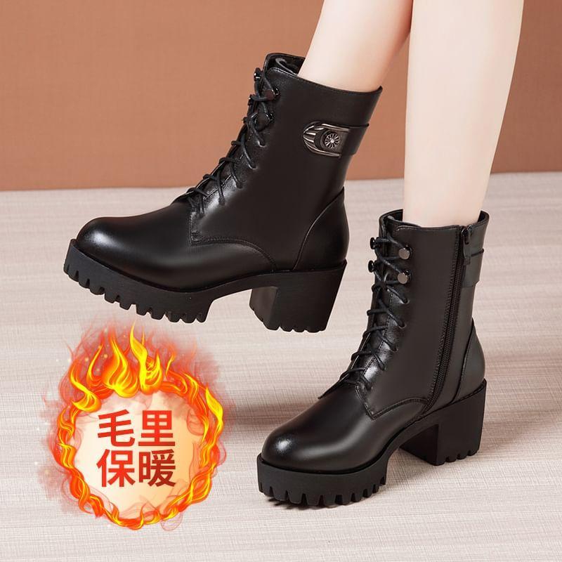 Platform Block Heel Lace Up Short Boots Product Image