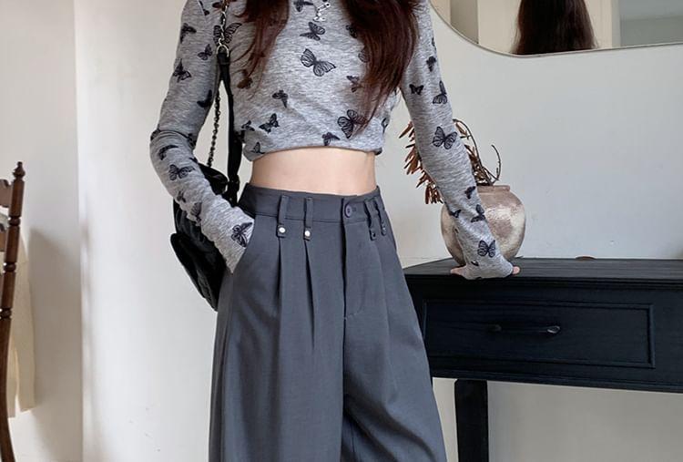 High Waist Plain Wide Leg Pants Product Image