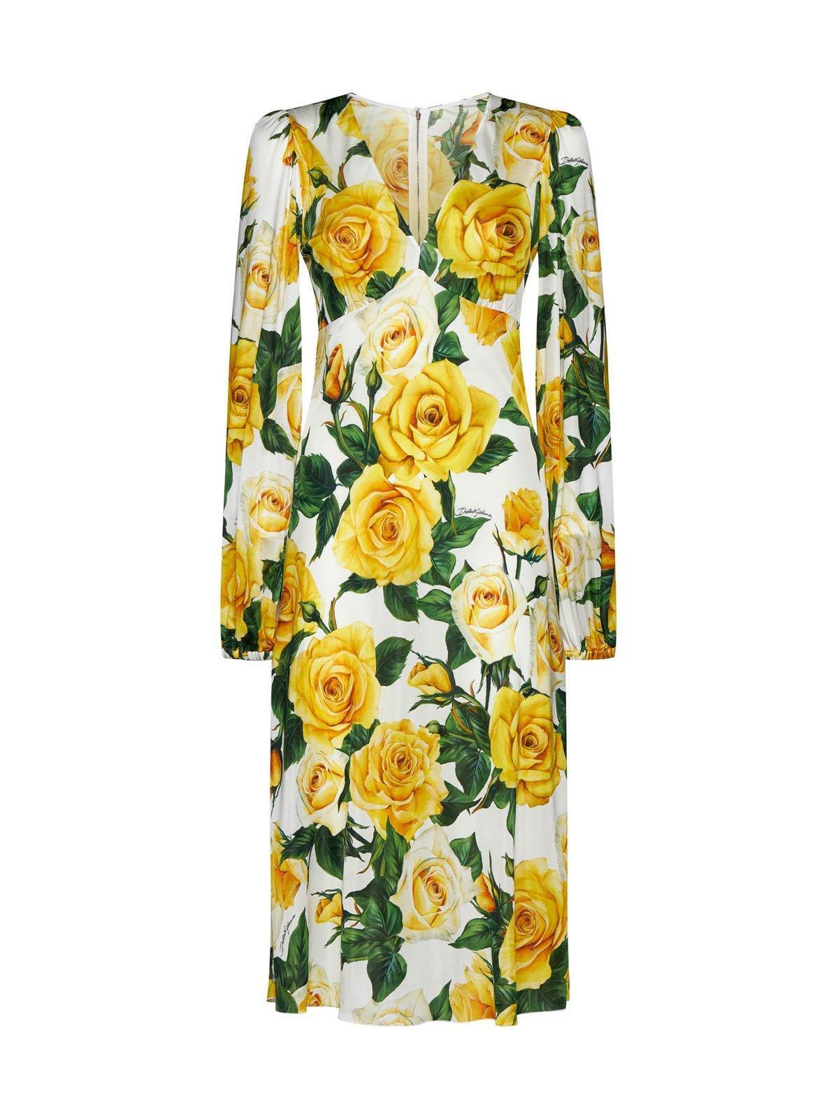 DOLCE & GABBANA Floral Midi Dress In Yellow,white Product Image